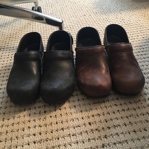brown and black Dansko shoes